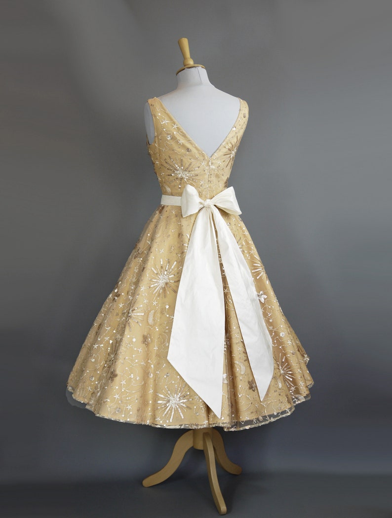 Clara Wedding Dress in Gold Star & Moon Sequin Lace and Pale image 5