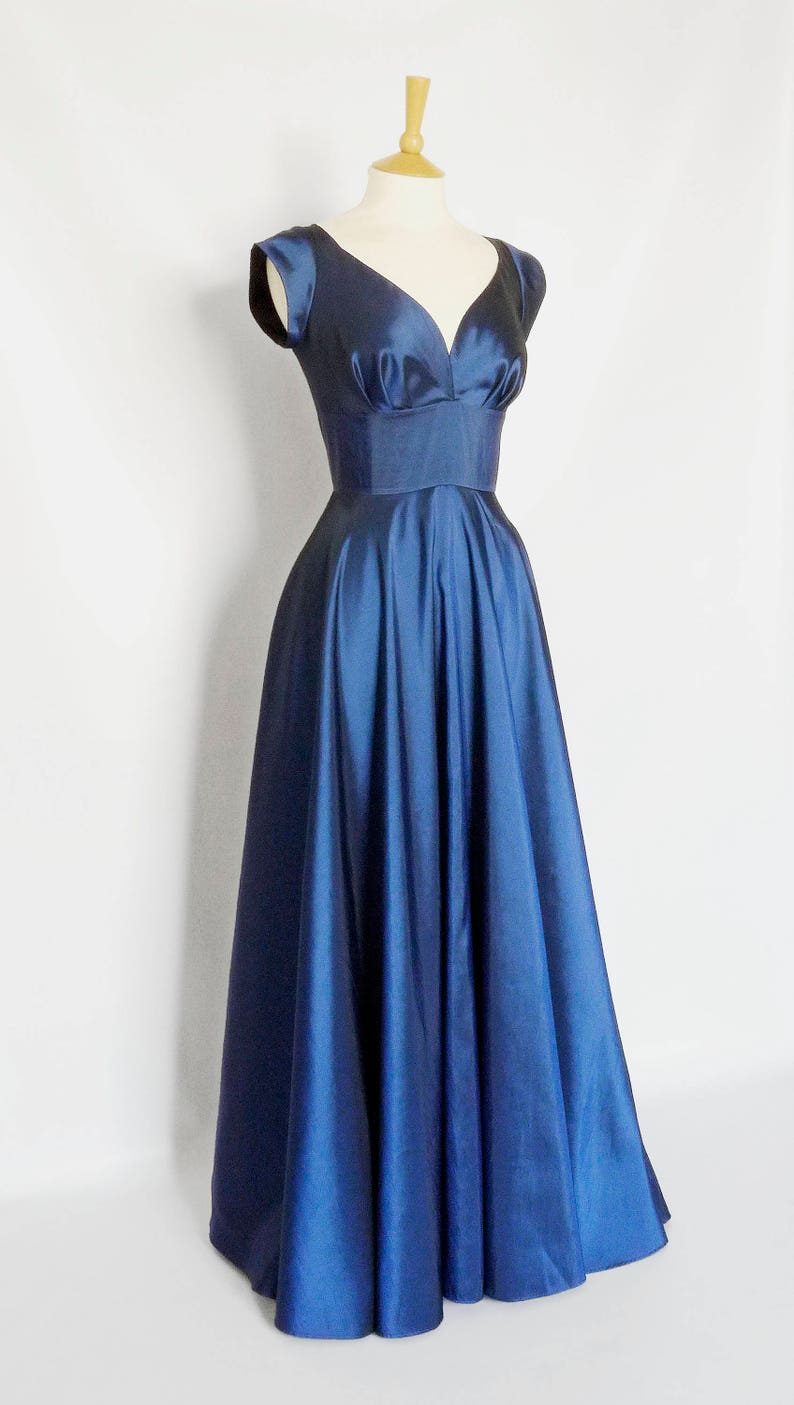Midnight Blue Taffeta Full Length Sweetheart Dress Made by | Etsy