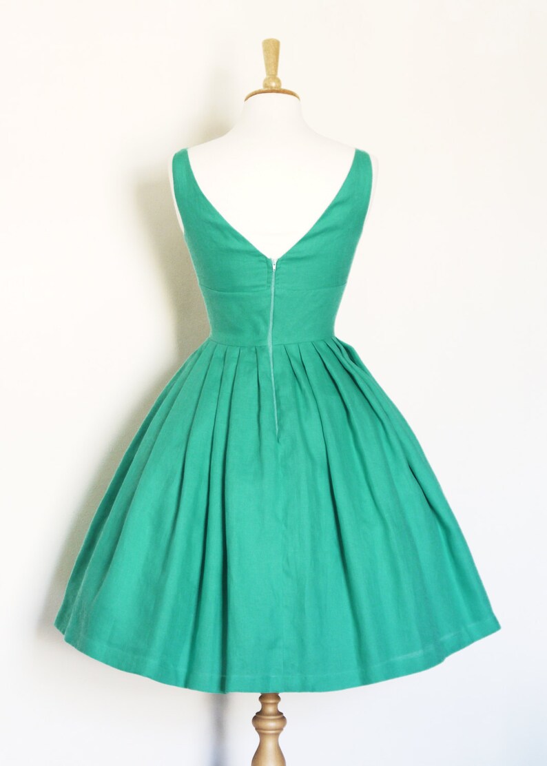 Jade Green Linen Tiffany Prom Dress made by Dig For Victory | Etsy