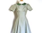 Green Silk Gingham Diner Dress- by Dig For Victory