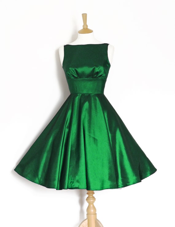 Emerald Green Taffeta Boat Neck Dress ...