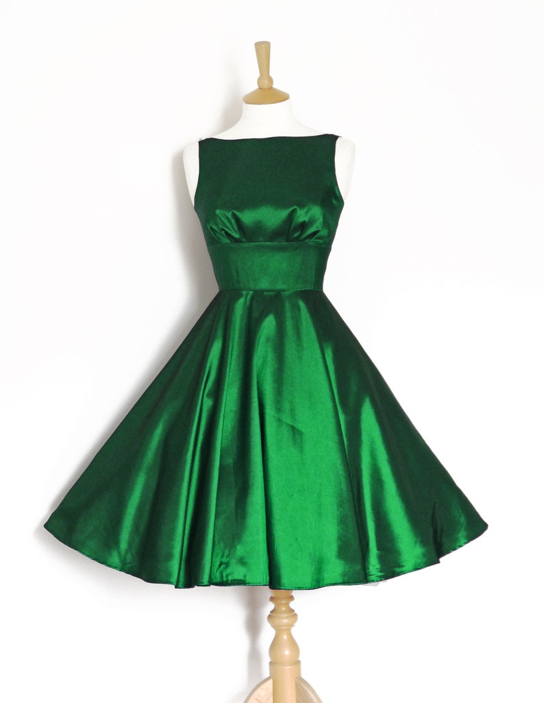 Emerald Green Taffeta Boat Neck Dress With 1950s Full Circle - Etsy