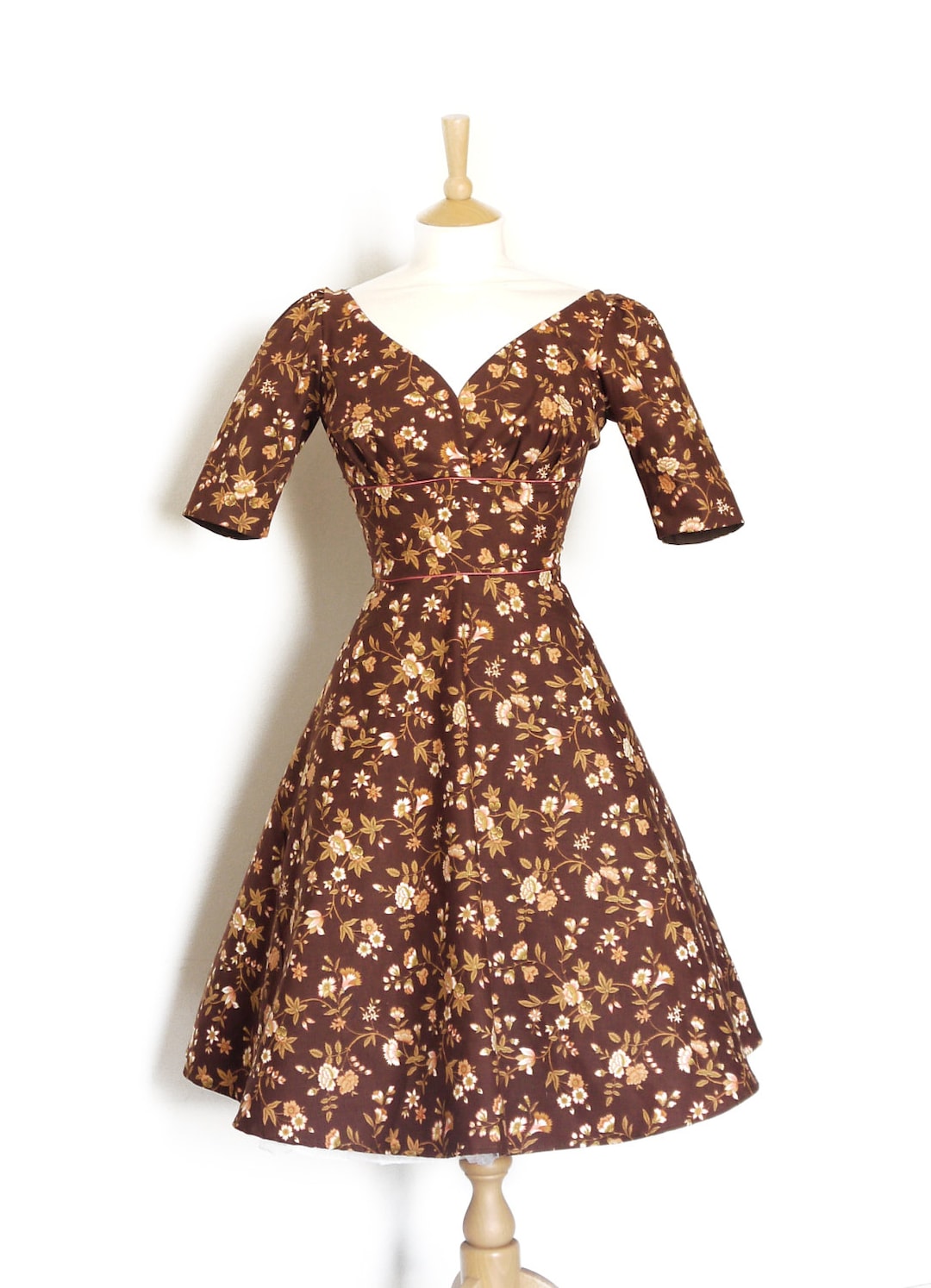 ワンピース Mid 1950s Vintage Brown Cotton Dress 1950s sheer brown cotton + white dot dress – Hemlock Vintage