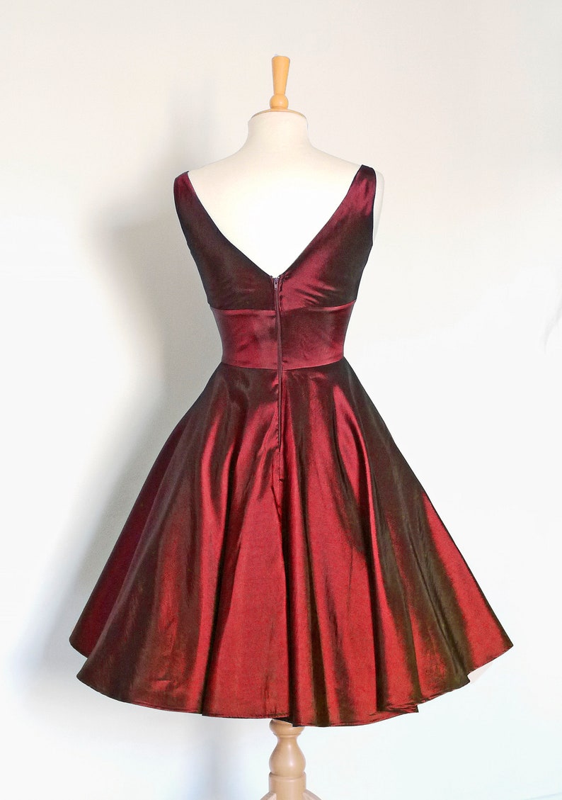 Cranberry Red Taffeta 50s Sweetheart Swing Dress Made by Dig For Victory image 3