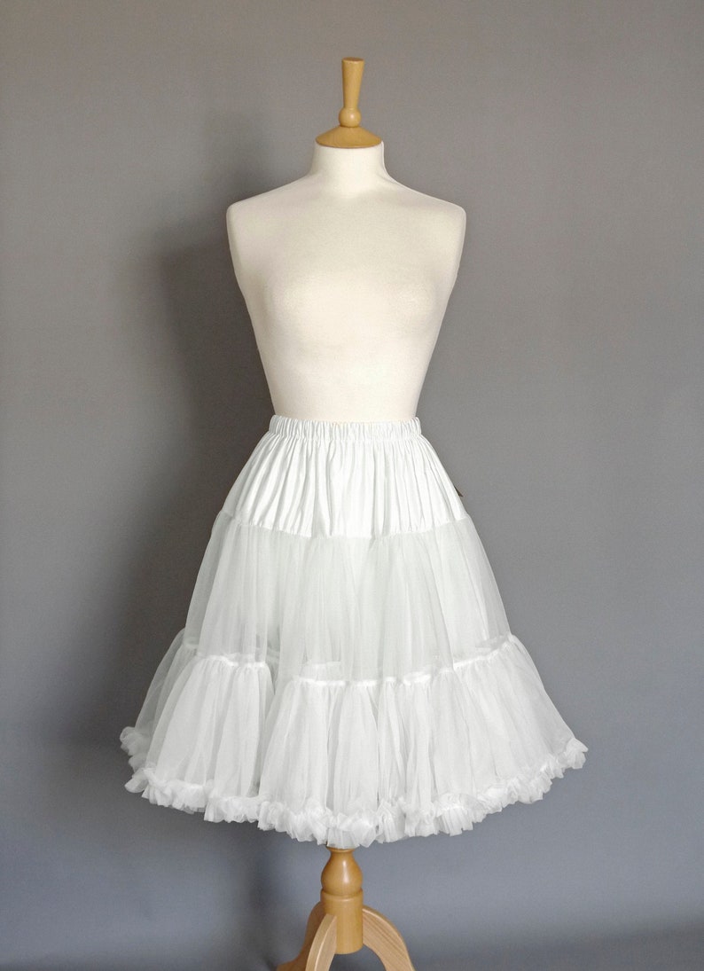 White Swing Petticoat Soft Two Layer Fifties Petticoat with Frilly Hem Tulle Wedding Retro Swishy Knee or Midi Length image 1