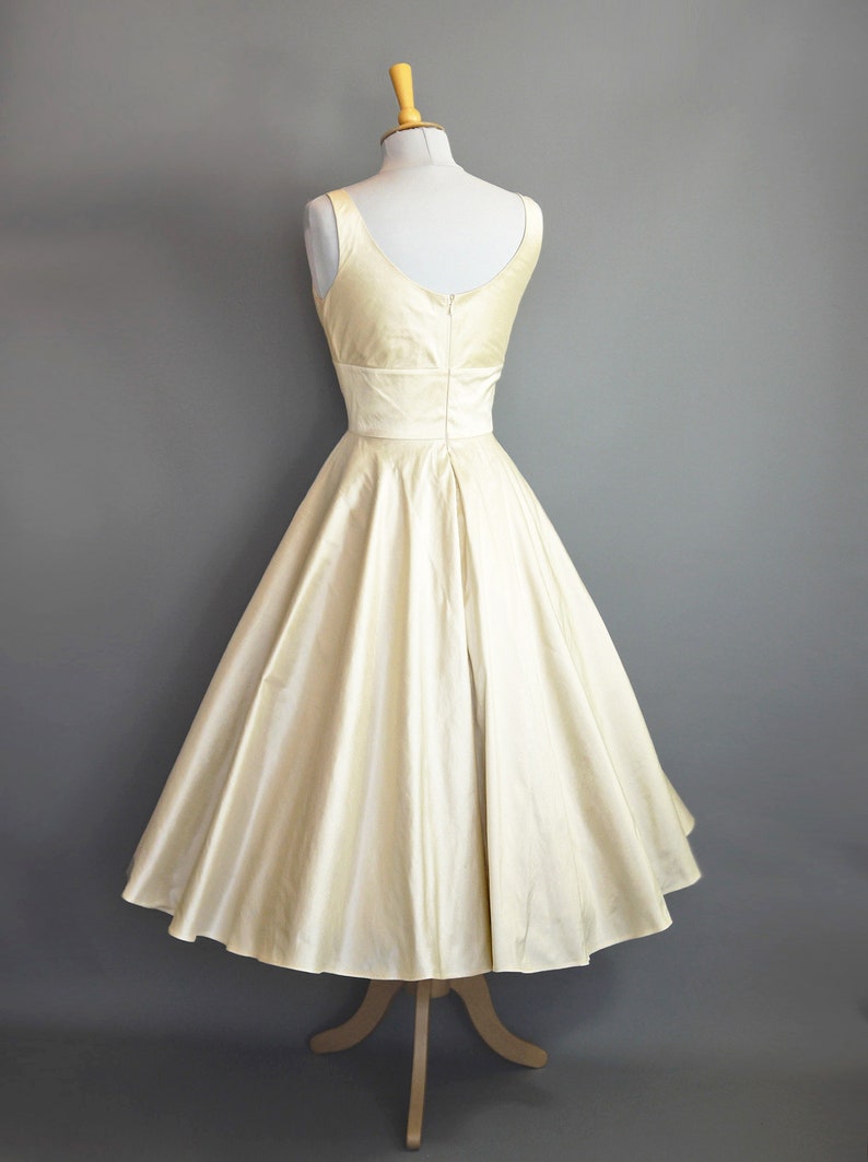 UK Size 18 Sweetheart Tea Length Swing Dress Champagne Silk Etsy