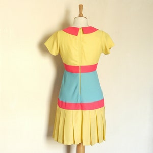 Size UK 10 US 6-8 Yellow, Pink and Blue Pop Drop-Waist Dress Made by Dig For Victory image 3