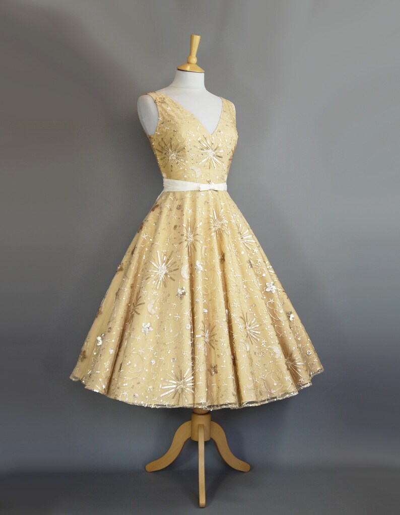 Clara Wedding Dress in Gold Star & Moon Sequin Lace and Pale image 4