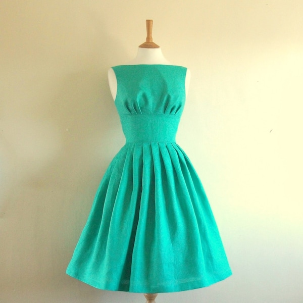 Turquoise Linen Tiffany Prom Dress - made to measure - by Dig For Victory