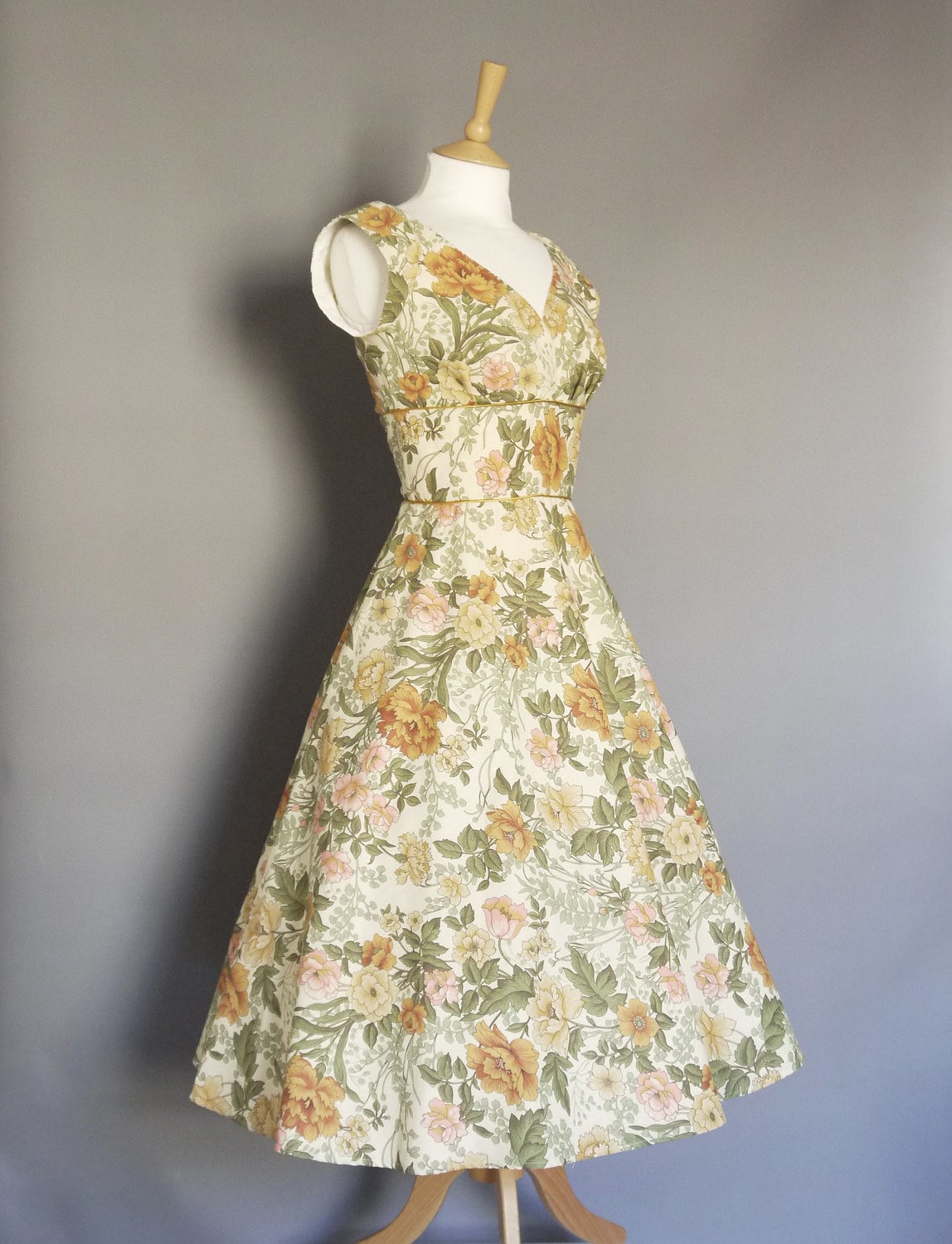 Vintage Blush Floral Cotton Sweetheart Tea Dress With Cap - Etsy