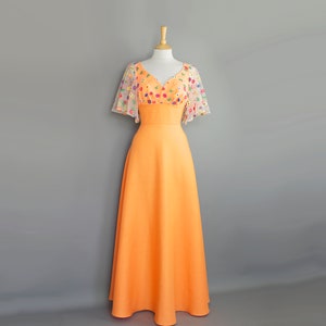 Size UK 12 (US 8-10/EU 40) - Tropical Floral Lace & Papaya Orange Linen Maxi Dress - Made by Dig For Victory