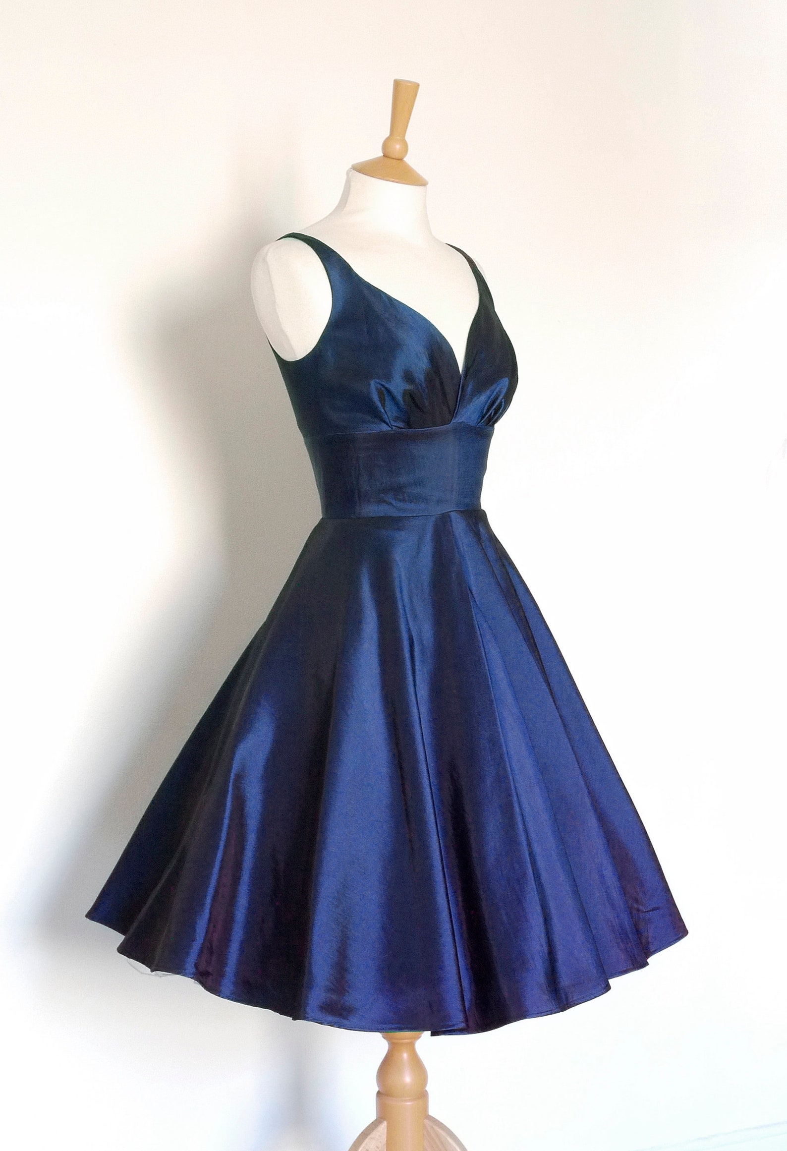 Midnight Blue Taffeta 50s Sweetheart Swing Dress Made by Dig | Etsy