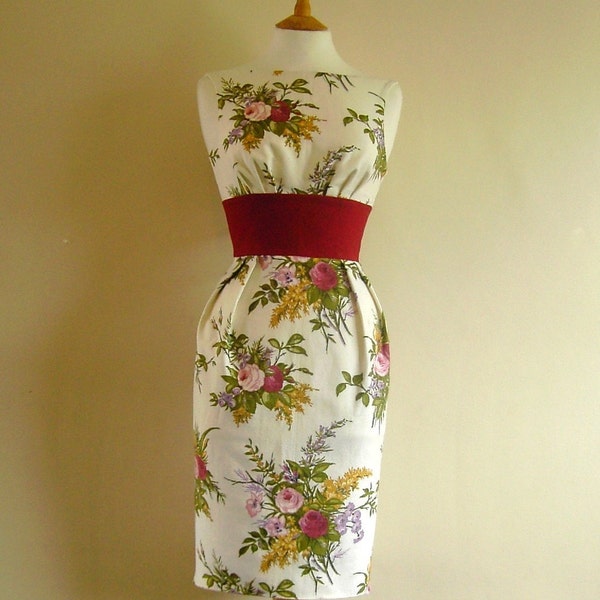 Floral Bouquet Print Wiggle Dress - size UK 8 (US 4-6) - Made by Dig For Victory