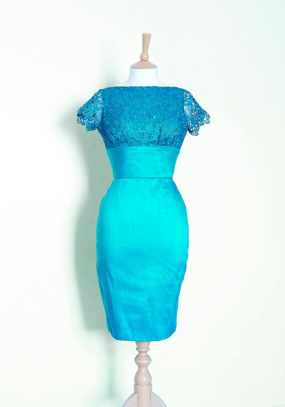 Peacock blue lace best sale dress