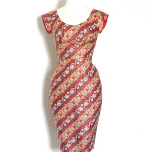 Cherry Red Diagonal Floral Stripe Scoop-neck Pencil Dress Made by Dig For Victory image 1