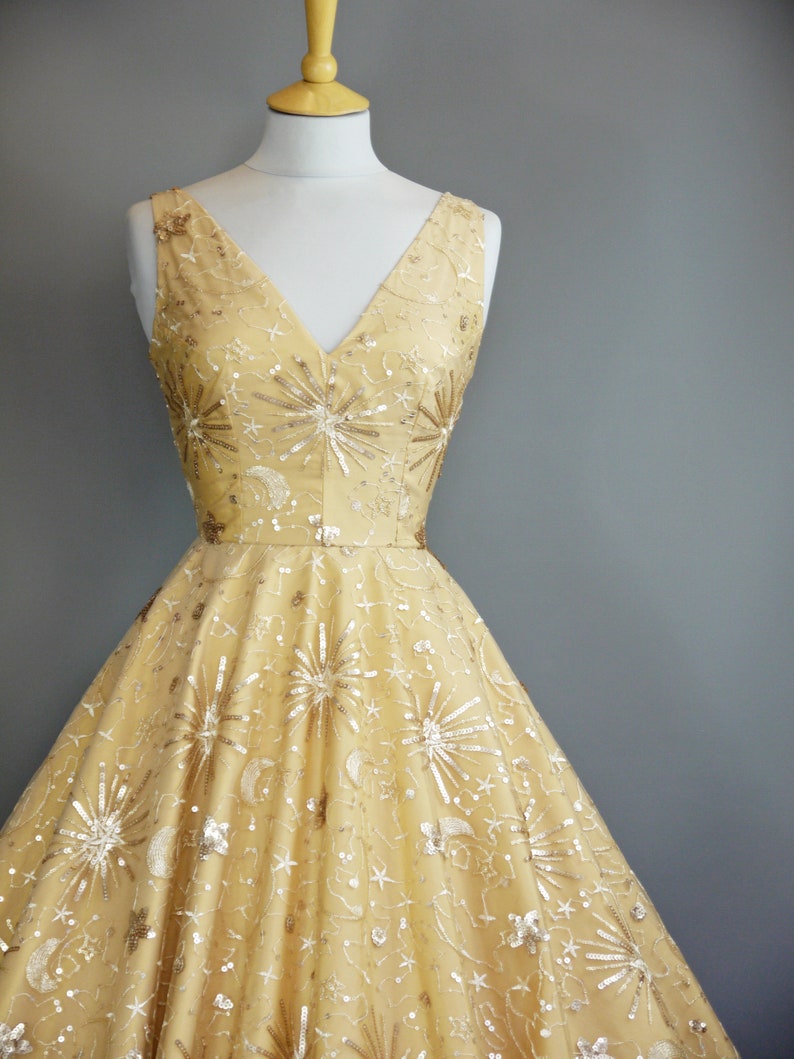 Clara Wedding Dress in Gold Star & Moon Sequin Lace and Pale image 2