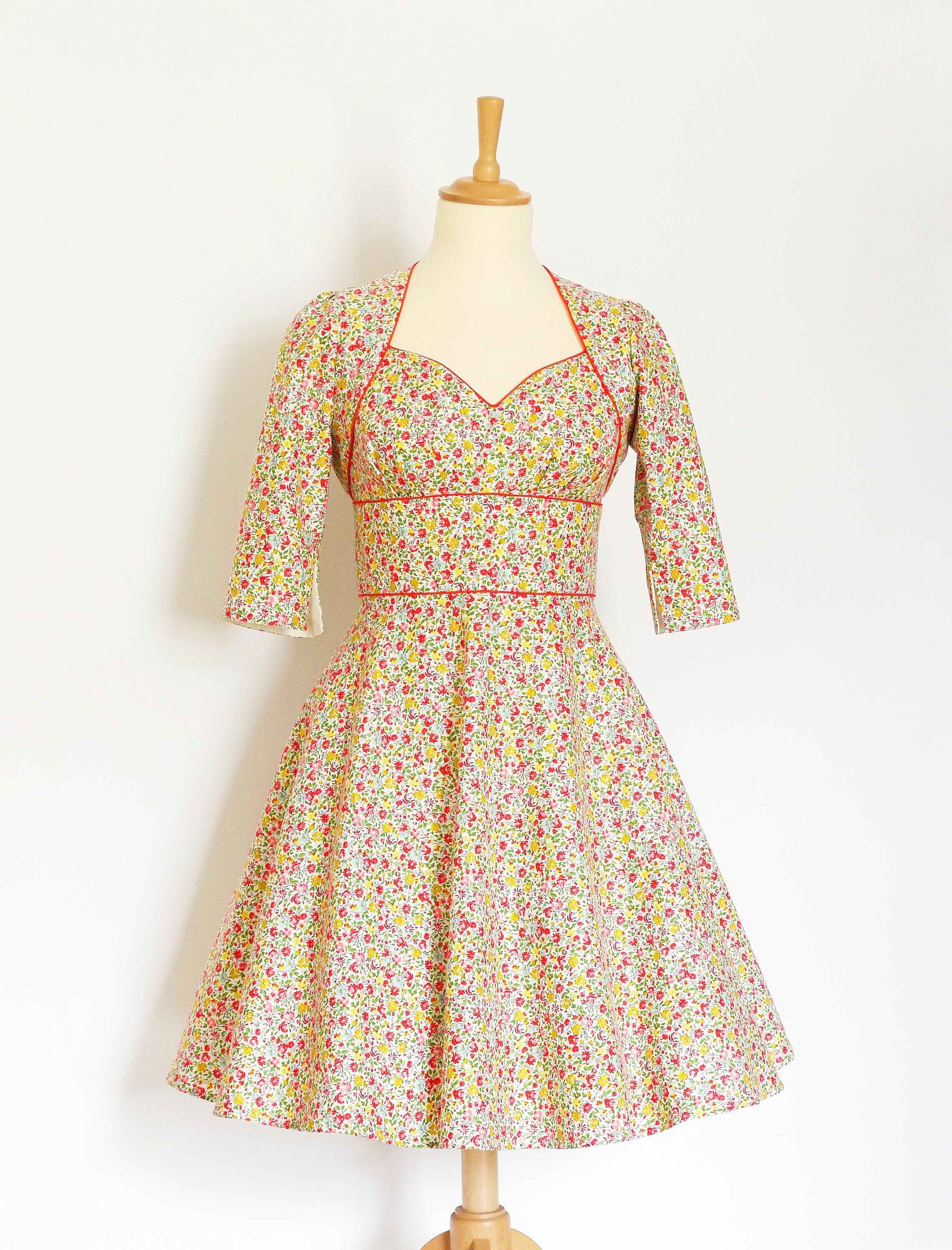 Mustard & Pink Vintage Ditsy Floral Tea Dress and Matching Etsy