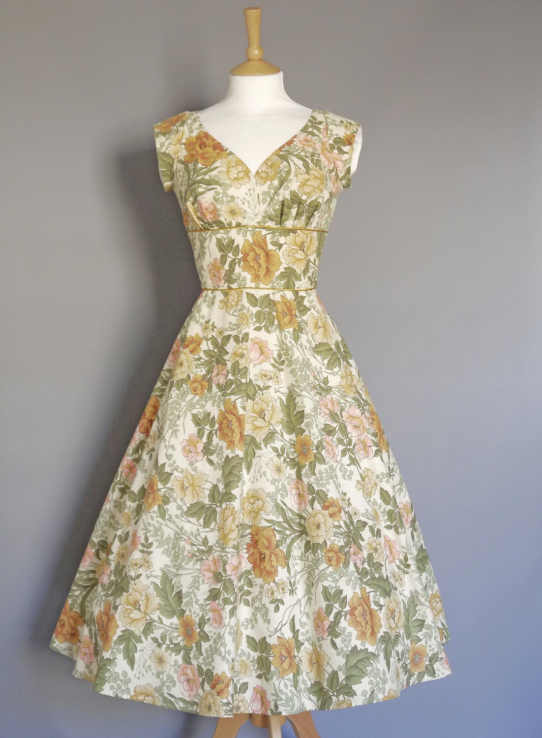Vintage Blush Floral Cotton Sweetheart Tea Dress With Cap - Etsy