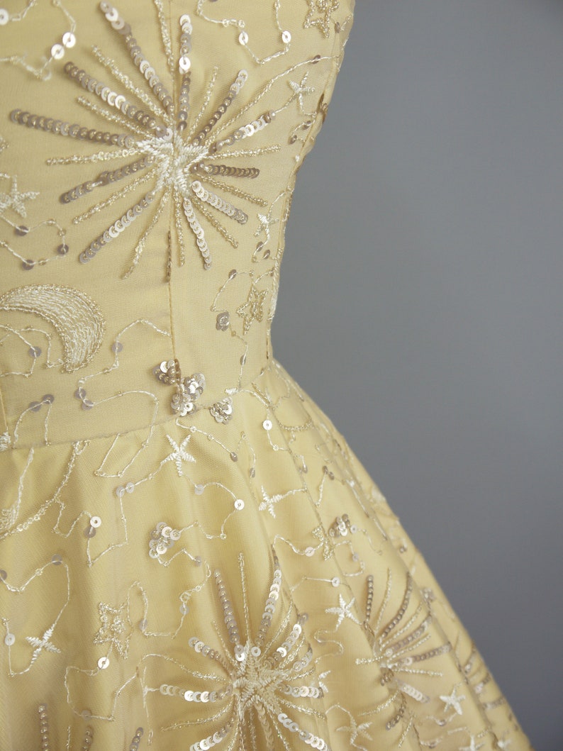 Clara Wedding Dress in Gold Star & Moon Sequin Lace and Pale image 3