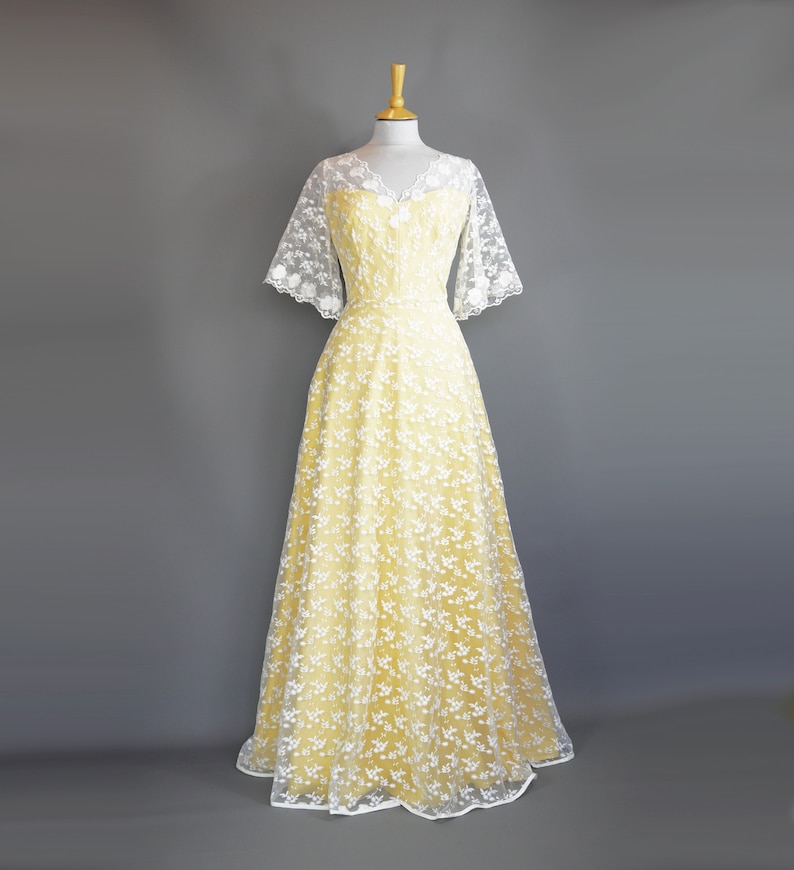 Vintage Inspired Wedding Dresses | Vintage Style Wedding Dresses     Delilah Wedding Gown in Daisy Lace & Yellow Cotton - Boho Wedding Dress - Made by Dig For Victory  AT vintagedancer.com