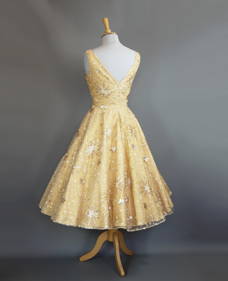 Clara Wedding Dress in Gold Star & Moon Sequin Lace and Pale image 6