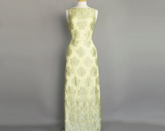 Lottie Gown in Green Gold Silk & Chantilly Lace Full Length Forties Style Dress - Made by Dig For Victory