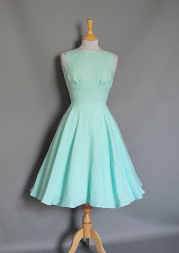 Peppermint Green Linen Tiffany Swing Dress Full Circle Skirt | Etsy