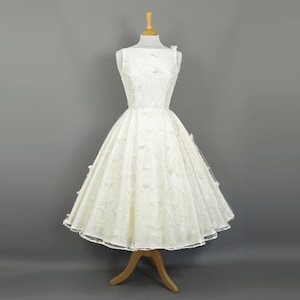 Ivory Peggy 3D Lace - Sabrina Bodice - Tea Length - 1950s Wedding Dress - Made by Dig For Victory