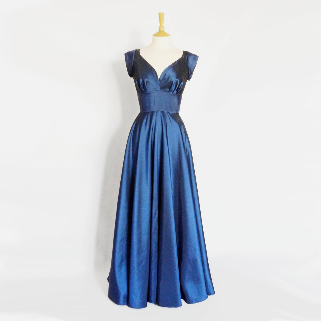 Midnight Blue Asymmetric Taffeta Dress