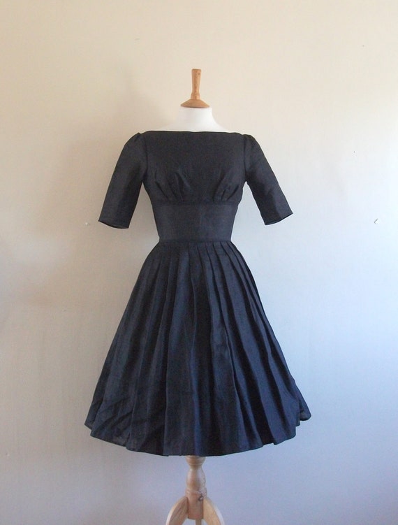 Size UK 6 (US 2/EU 34) - Black Linen Audrey Prom Dress - Made by Dig For Victory