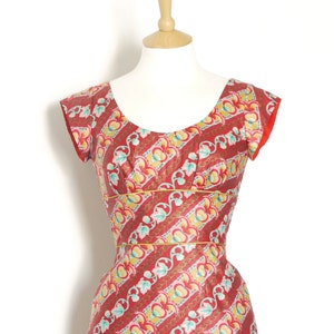 Cherry Red Diagonal Floral Stripe Scoop-neck Pencil Dress Made by Dig For Victory image 3