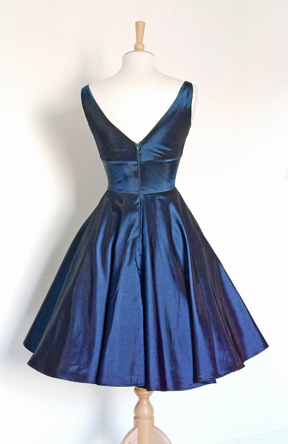 Midnight Blue Taffeta Sweetheart Swing Dress 1950s Vintage Style Made by Dig for Victory Etsy