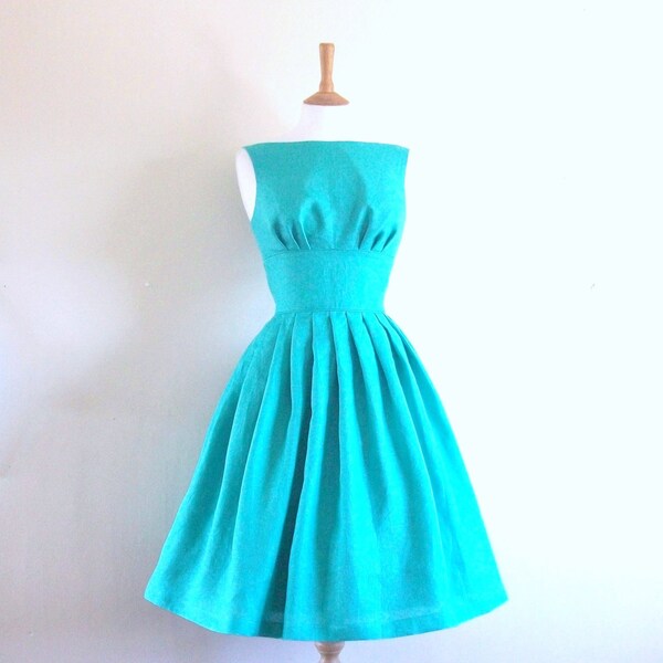 Size UK 14 (US 12) - Aqua Blue Tiffany Prom Dress - Made by Dig For Victory