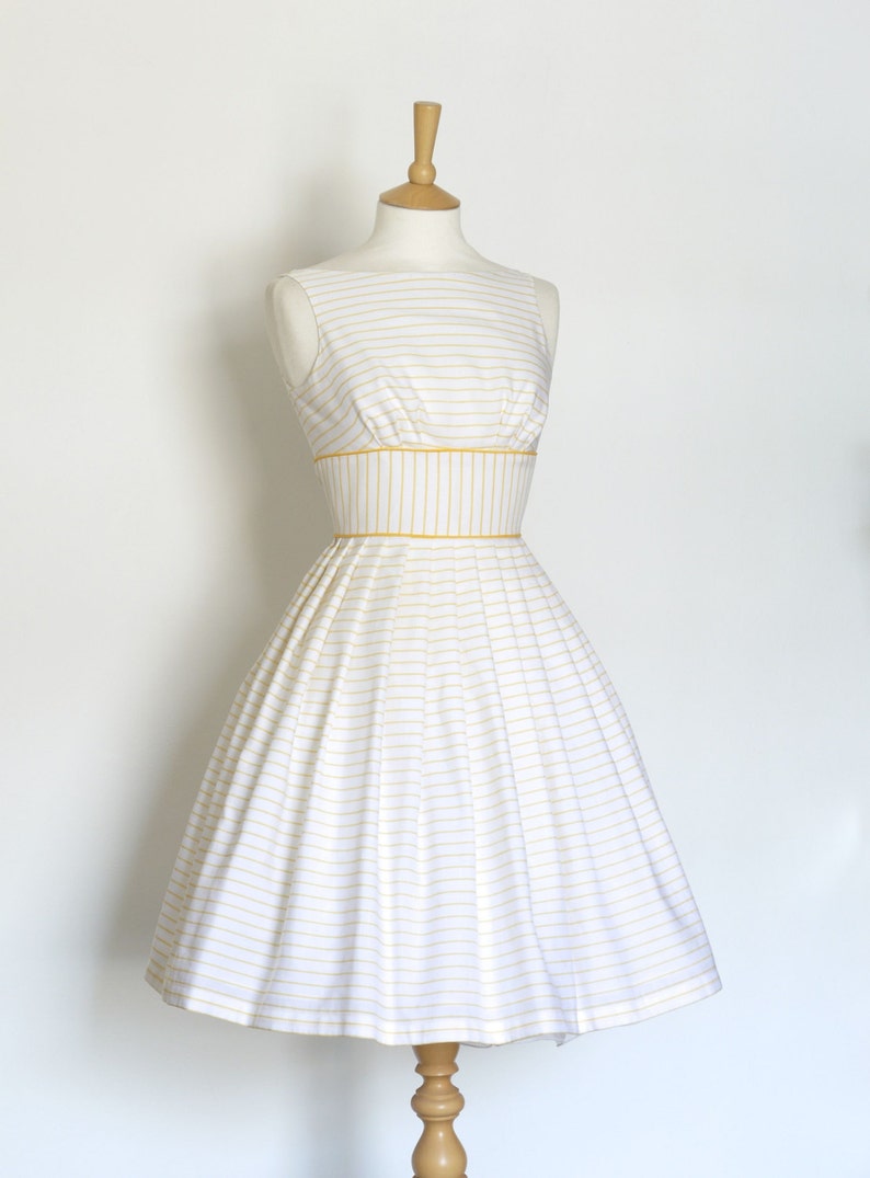 Yellow and White Striped Linen Prom Dress Made by Dig for - Etsy