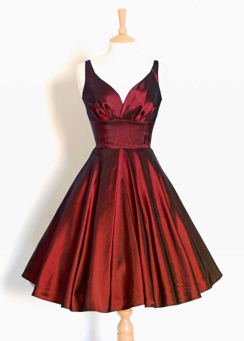 Cranberry Red Taffeta 50s Sweetheart Swing Dress Made by Dig For Victory image 1