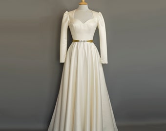 Size UK 10 (US 6-8 / EU 38) - Cupid Wedding Gown with Train in Ivory Duchess Satin - Made by Dig For Victory