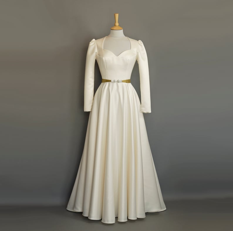 1930s Wedding History – Dresses, Shoes, Accessories     UK Size 10 Cupid Wedding Gown with Train in Ivory Duchess Satin - Made by Dig For Victory  AT vintagedancer.com