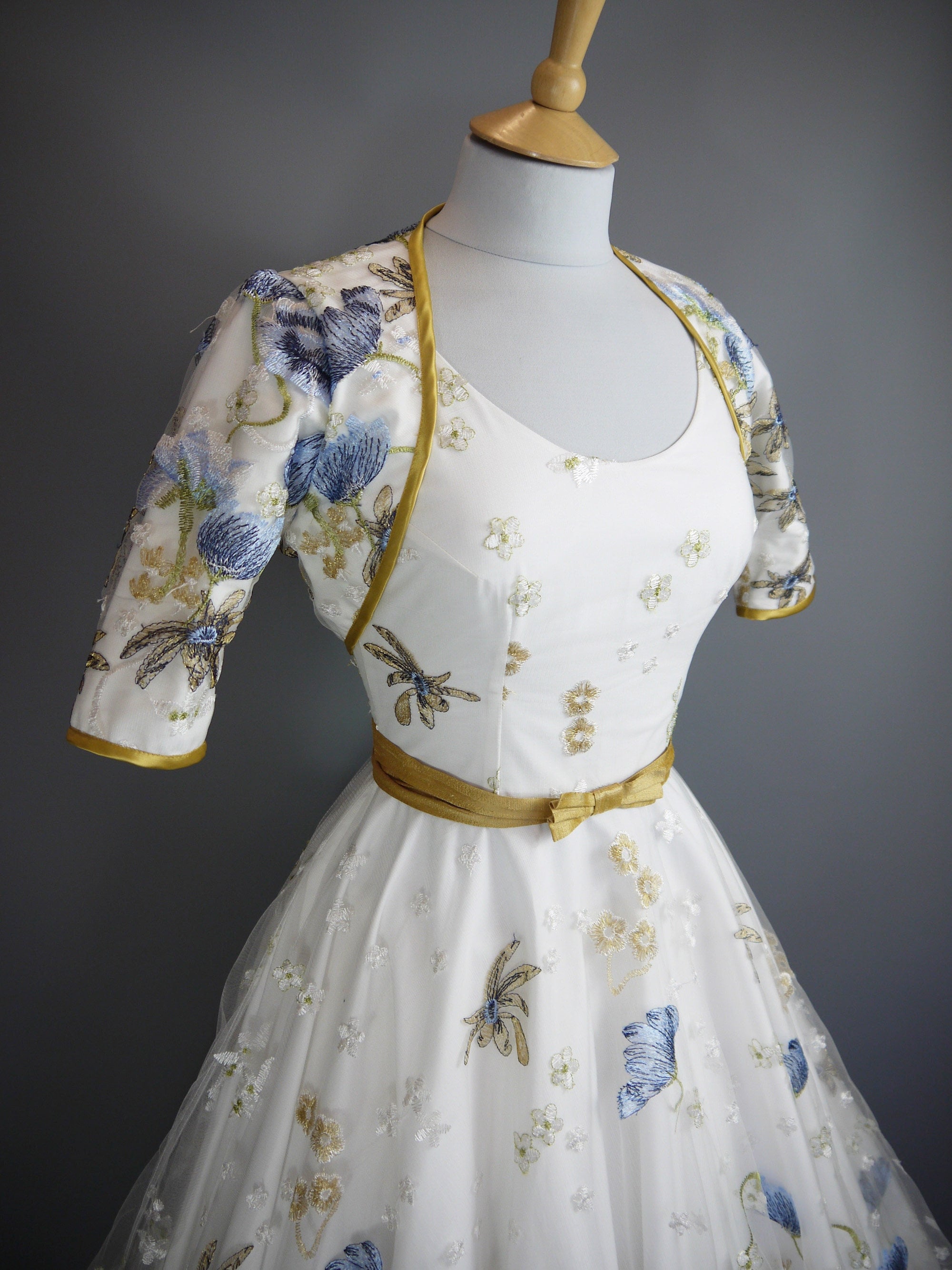 Blue & Gold Poppy Lace Bolero With Gold Trim - Made by Dig for