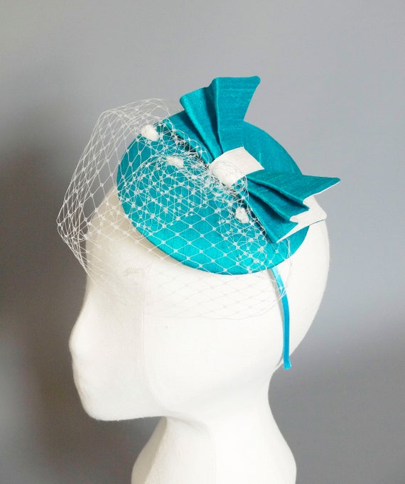 Peacock Blue Silk Dupion Pillbox Hat 
