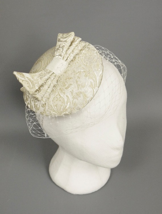 Pearl Brocade Pillbox Hat Fascinator 