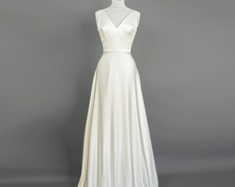 Coco Wedding Gown in Ivory Satin Crepe with Full Length Half Circle Skirt - Made To Order by Dig For Victory