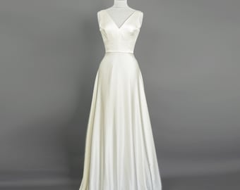 Coco Wedding Gown in Ivory Satin Crepe with Full Length Half Circle Skirt - Made To Order by Dig For Victory