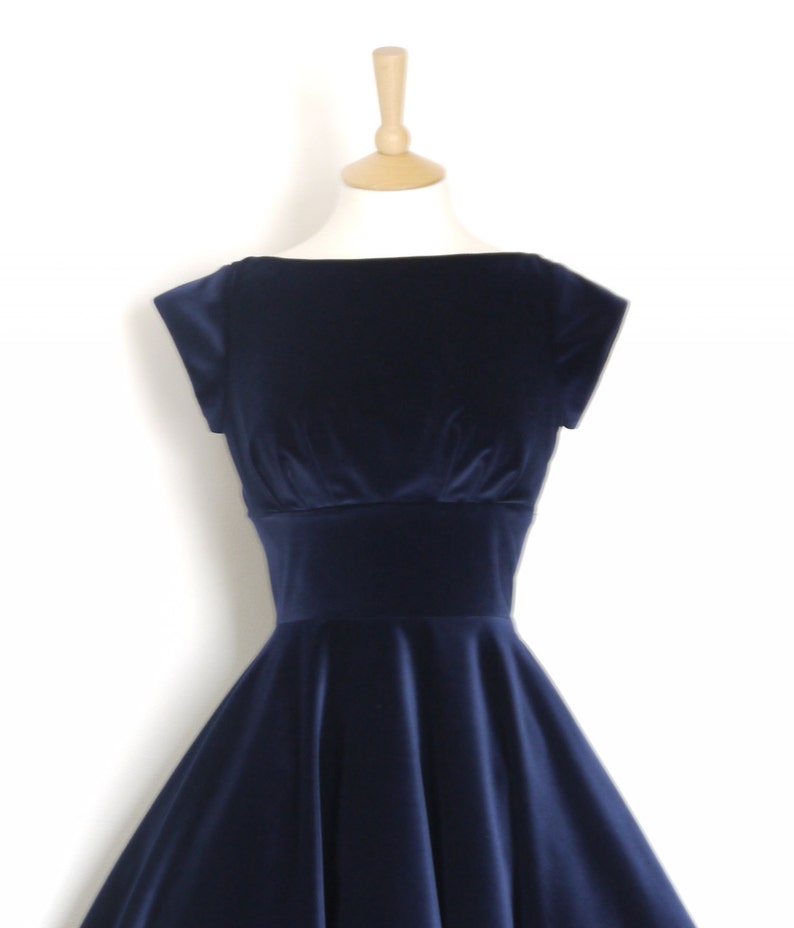 Midnight Blue Velvet Evening Dress with Circle Skirt and Cap Etsy