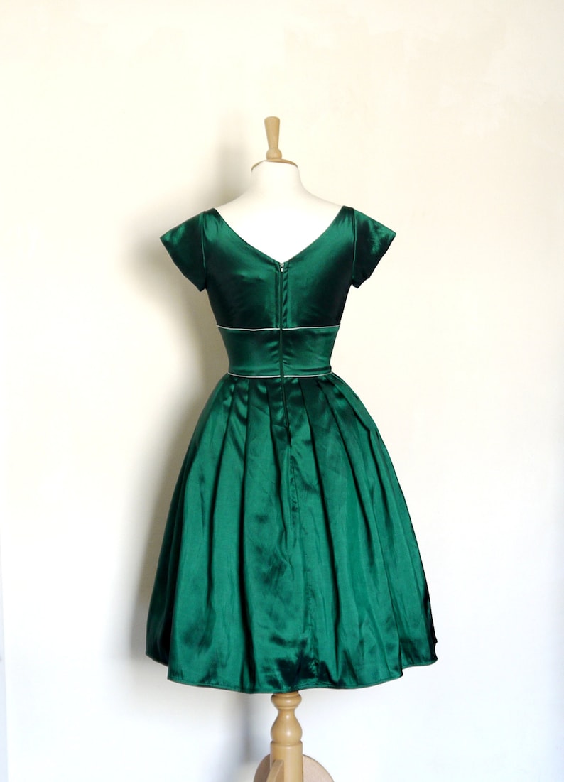 Emerald Taffeta Party Dress With Cap Sleeves and Silver Piping - Etsy