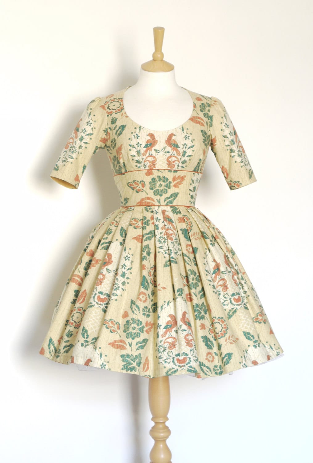 Image of Size Uk  | Us -/Eu  - Cuckoo Print Scoop Neck Prom Dress With Elbow Length Sleeves Made By Dig For Victory