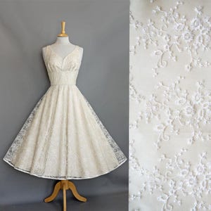 Ruby Wedding Dress in Champagne Silk Dupion and Ivory Bronte Lace - 1950s Tea Length Wedding Dress - Made to order by Dig For Victory