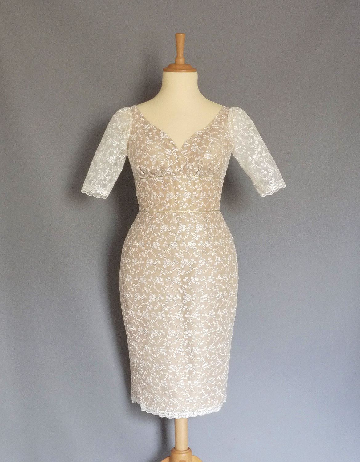 Image of Size Uk  | Us - - Honey Taffeta & Eden Lace Sweetheart Pencil Skirt Dress Made By Dig For Victory