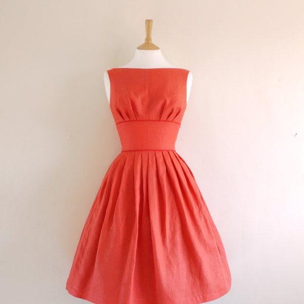 Red Linen Tiffany Prom Dress - made to measure - by Dig For Victory