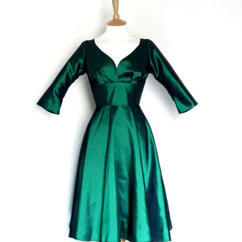 Emerald Green Taffeta Evening Dress Knee Length by Dig for - Etsy