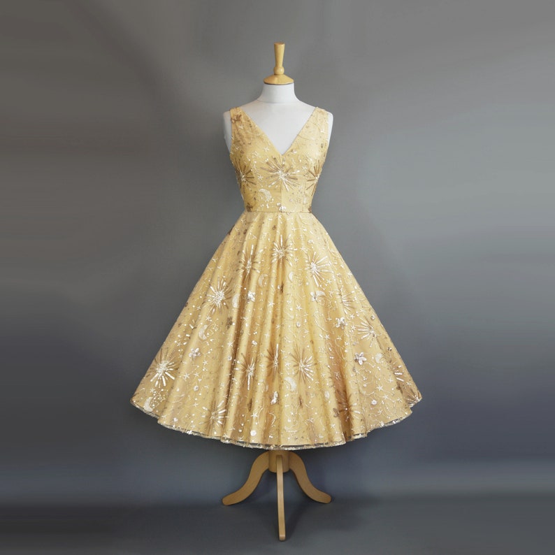 Clara Wedding Dress in Gold Star & Moon Sequin Lace and Pale image 1